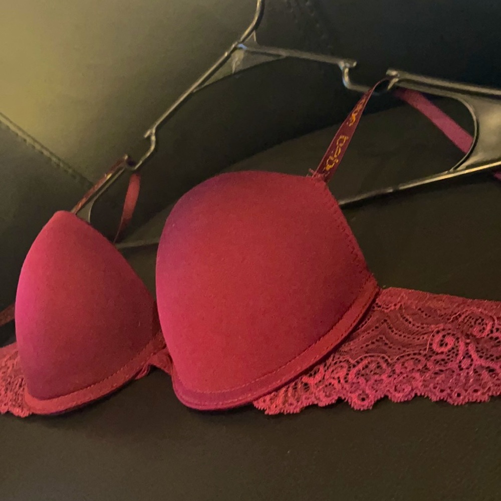 Bebe Red Maroon Purple Lace Push Up Bra (34B)